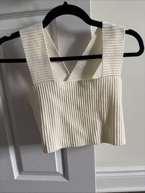 Altar'd State Cream Ribbed Crossback Crop Top